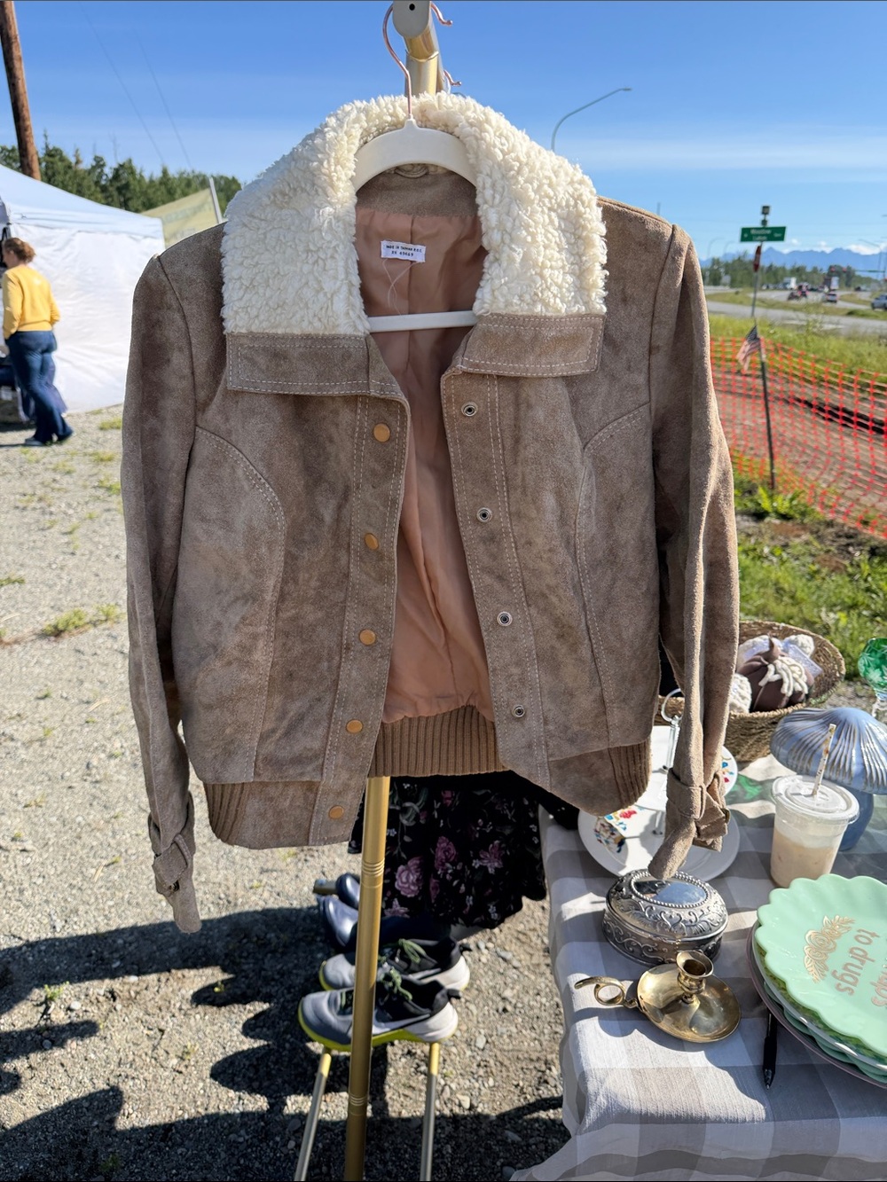 Sherpa Collar Suede Bomber Jacket - Taupe
